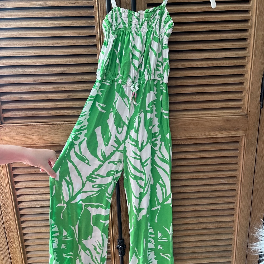 Lily Pulitzer Green and White Leaf Print Jumpsuit